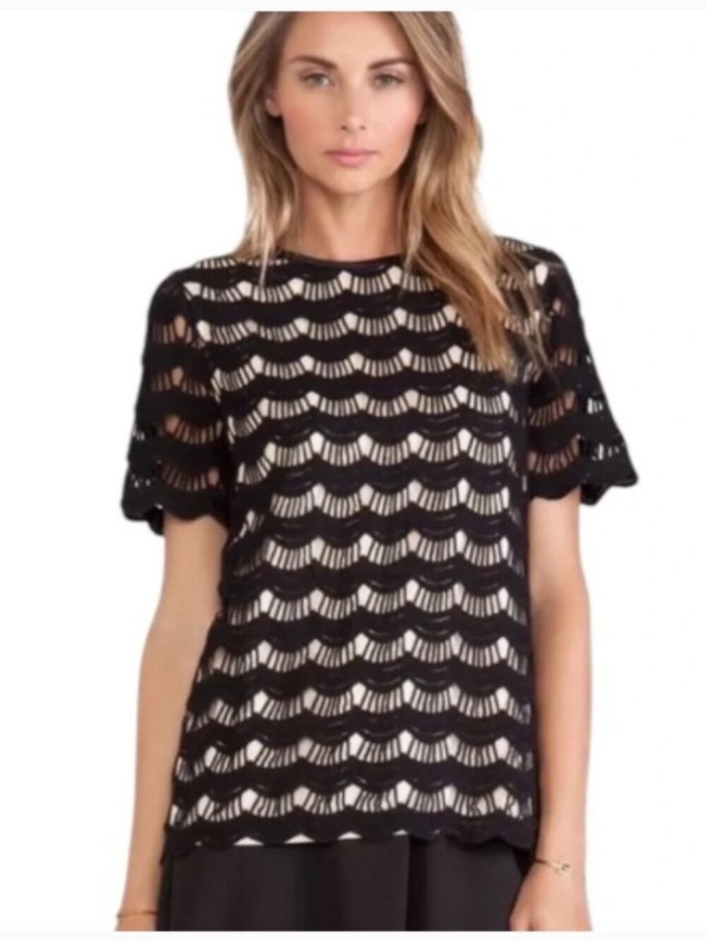 Kate Spade Scalloped Black Lace Top NWT Sz. 0